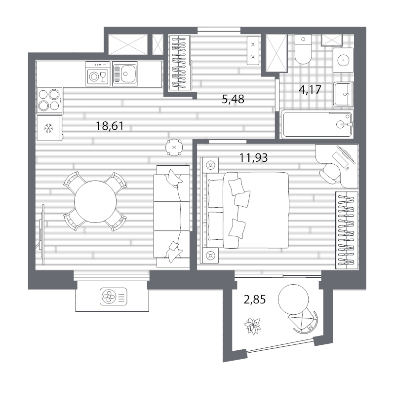 2 ккв (Евро) 41,2 м²