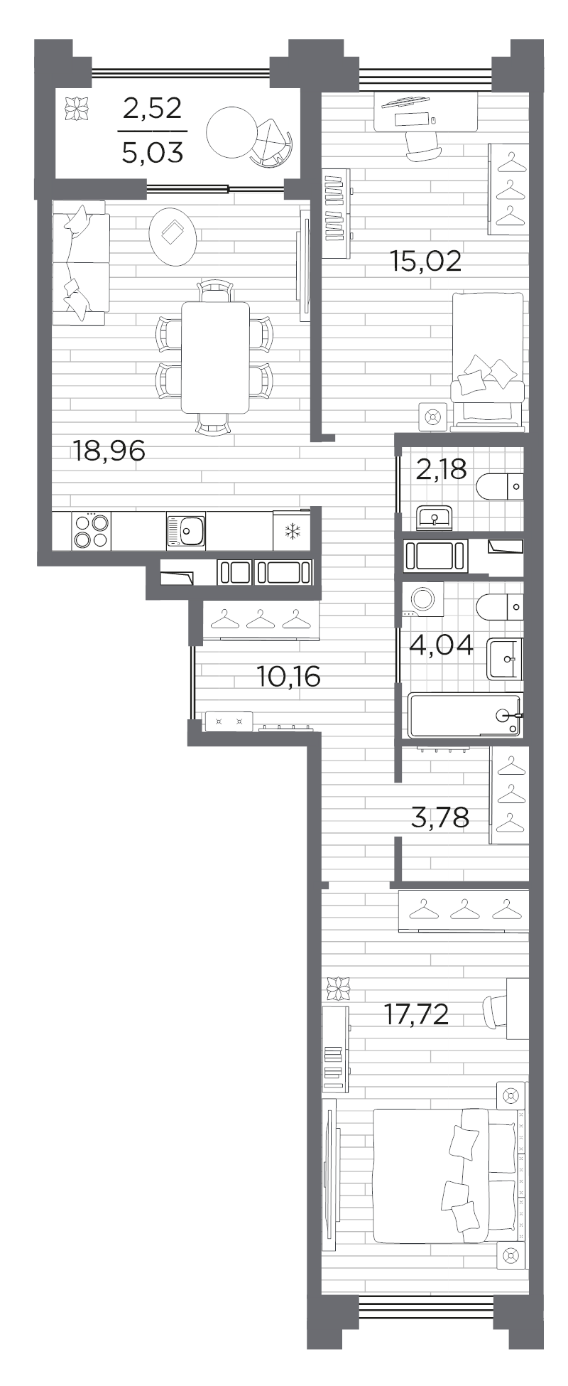 3 ккв (Евро) 74,4 м²
