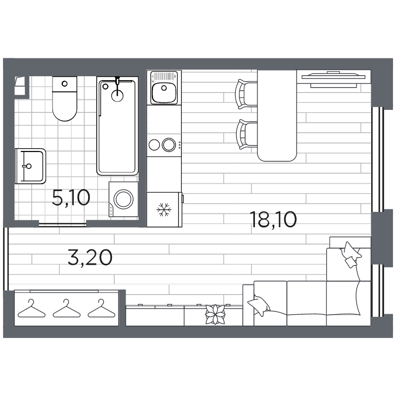 Студия 26,4 м²