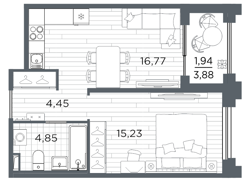 2 ккв (Евро) 43,2 м²