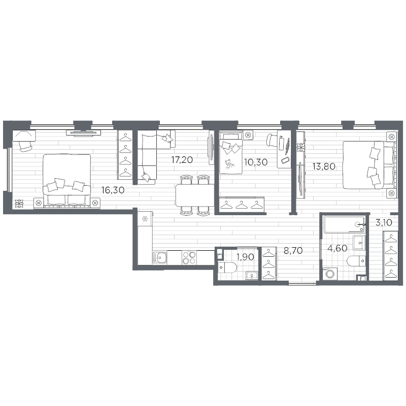 4 ккв (Евро) 75,9 м²