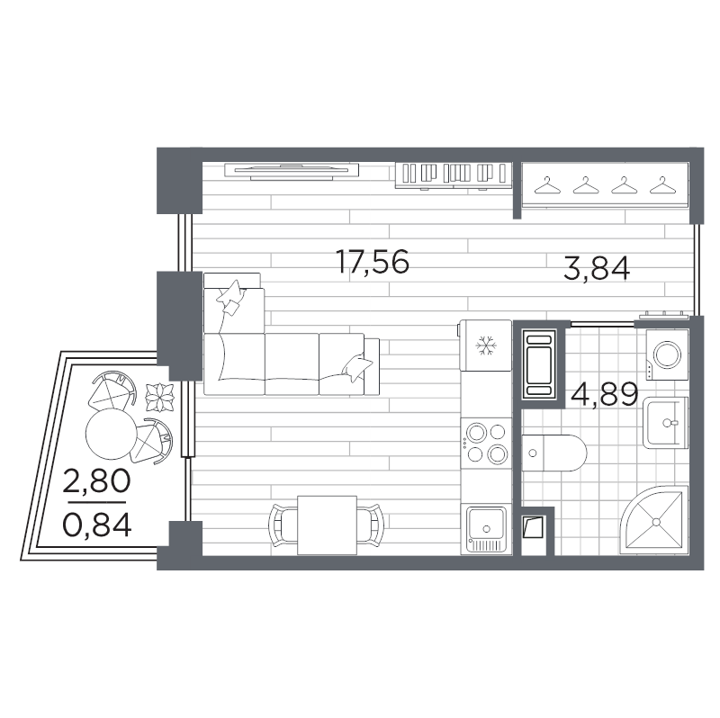Студия 27,1 м²