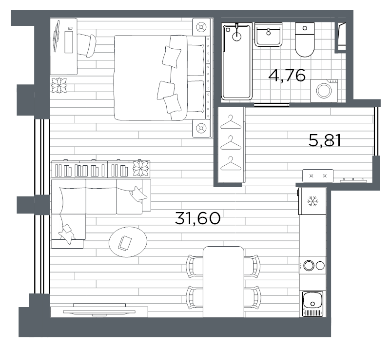 Студия 42,2 м²