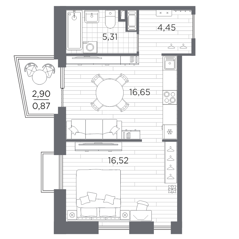 2 ккв (Евро) 43,8 м²