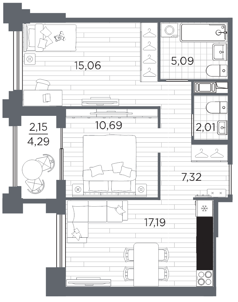 3 ккв (Евро) 59,5 м²