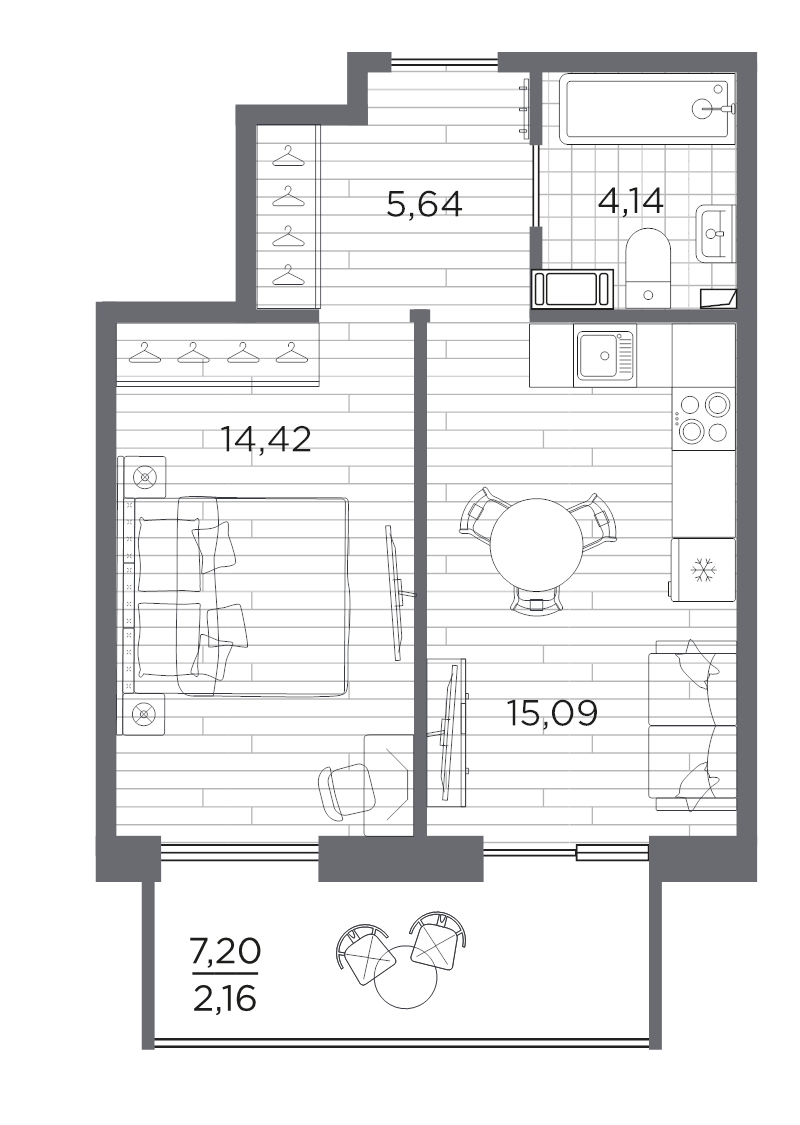 2 ккв (Евро) 41,5 м²