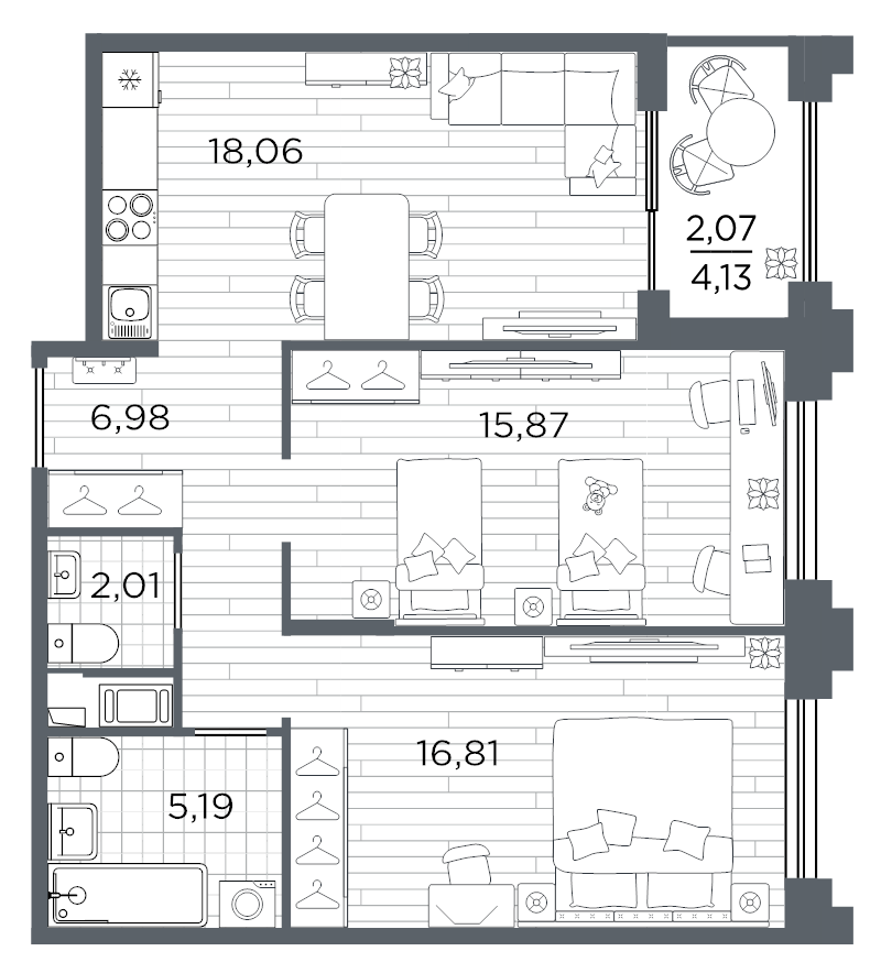 3 ккв (Евро) 67 м²