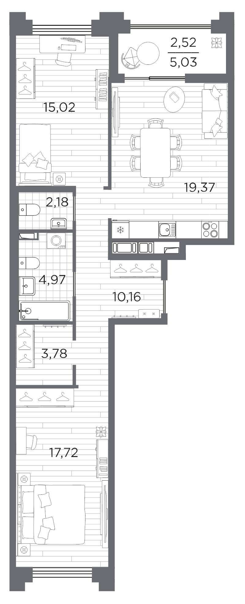 3 ккв (Евро) 75,7 м²