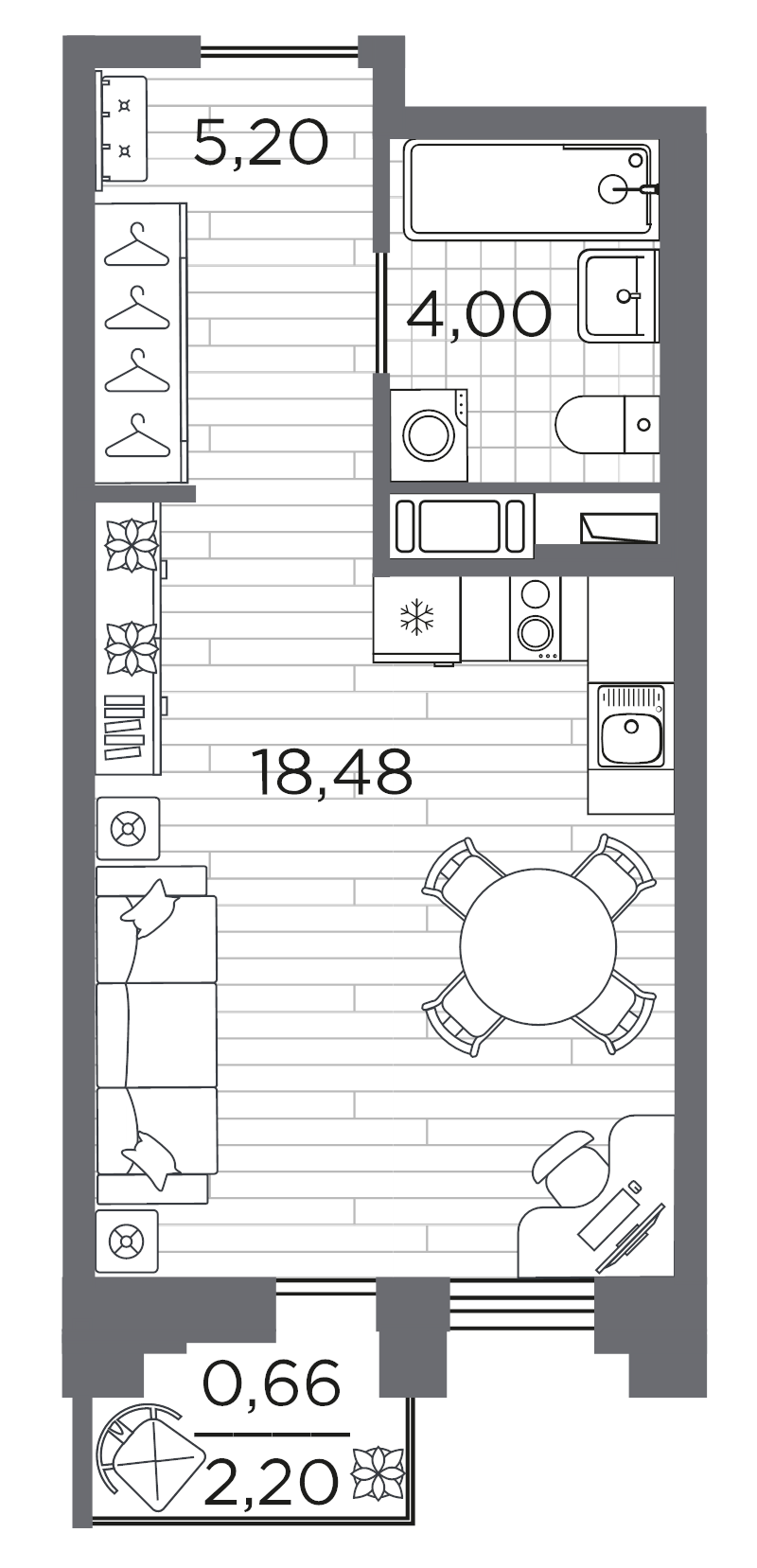 Студия 28,3 м²