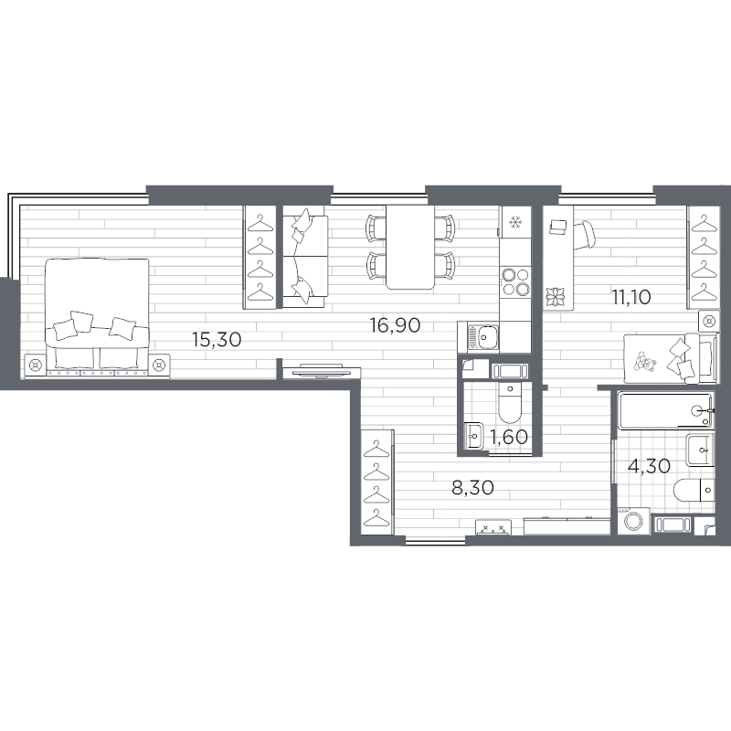 3 ккв (Евро) 57,5 м²