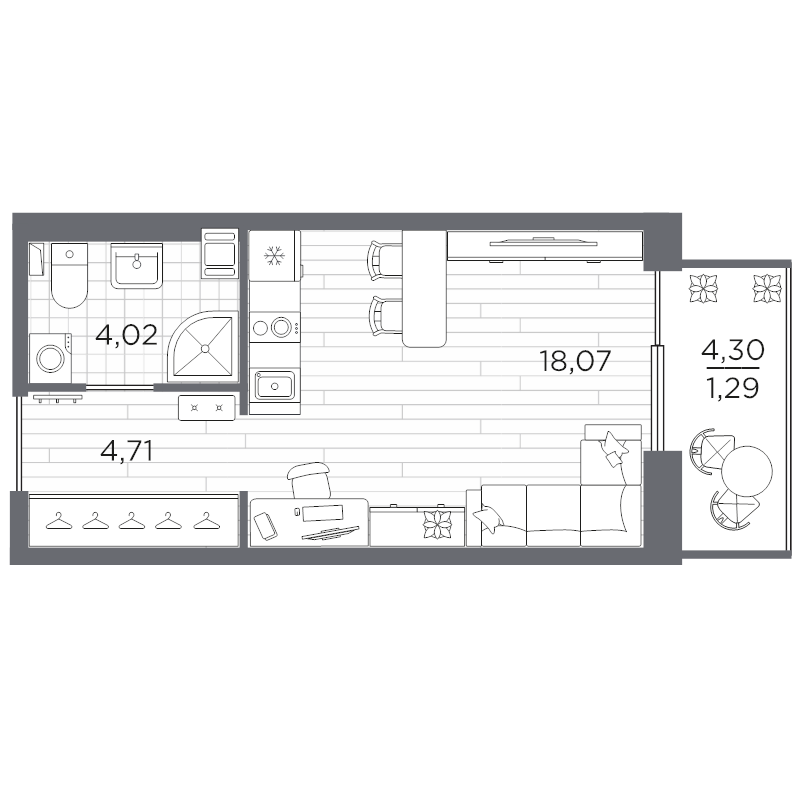 Студия 28,1 м²