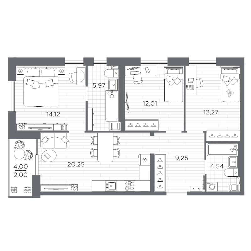 4 ккв (Евро) 80,4 м²
