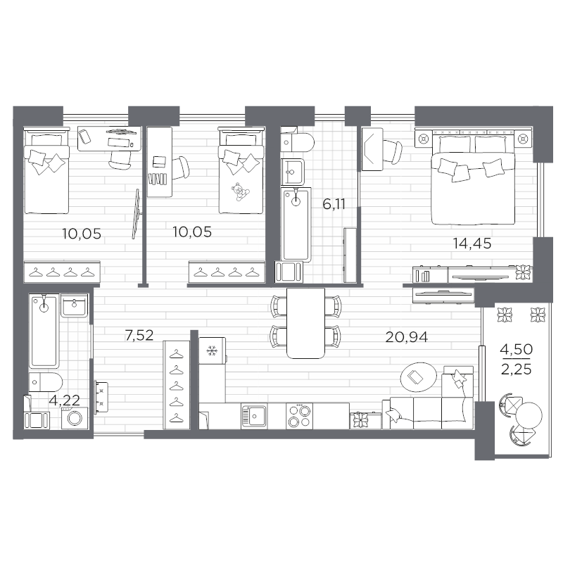 4 ккв (Евро) 75,6 м²