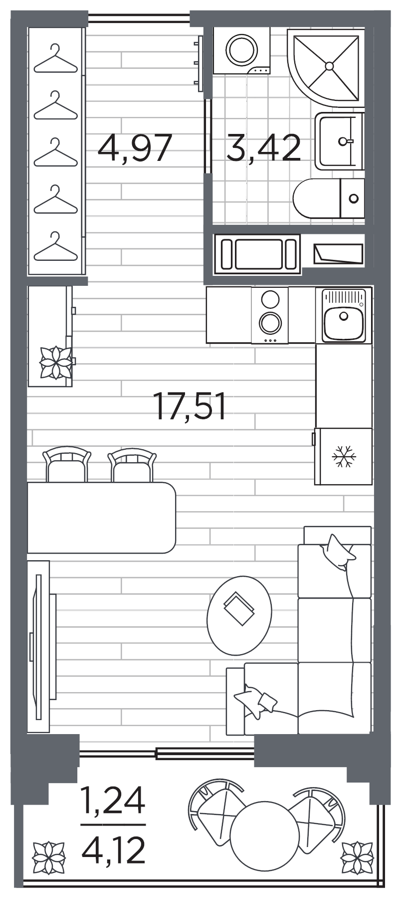 Студия 27,1 м²