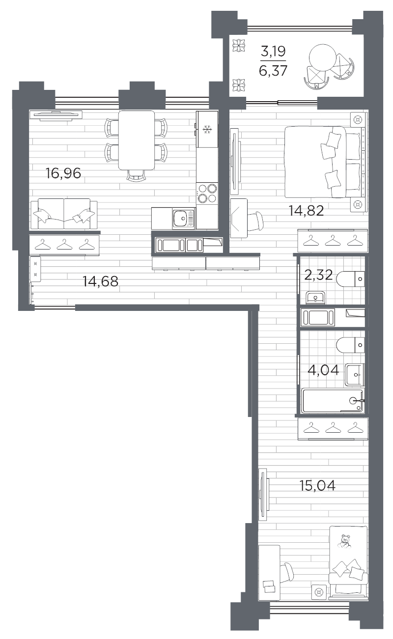 3 ккв (Евро) 71,1 м²