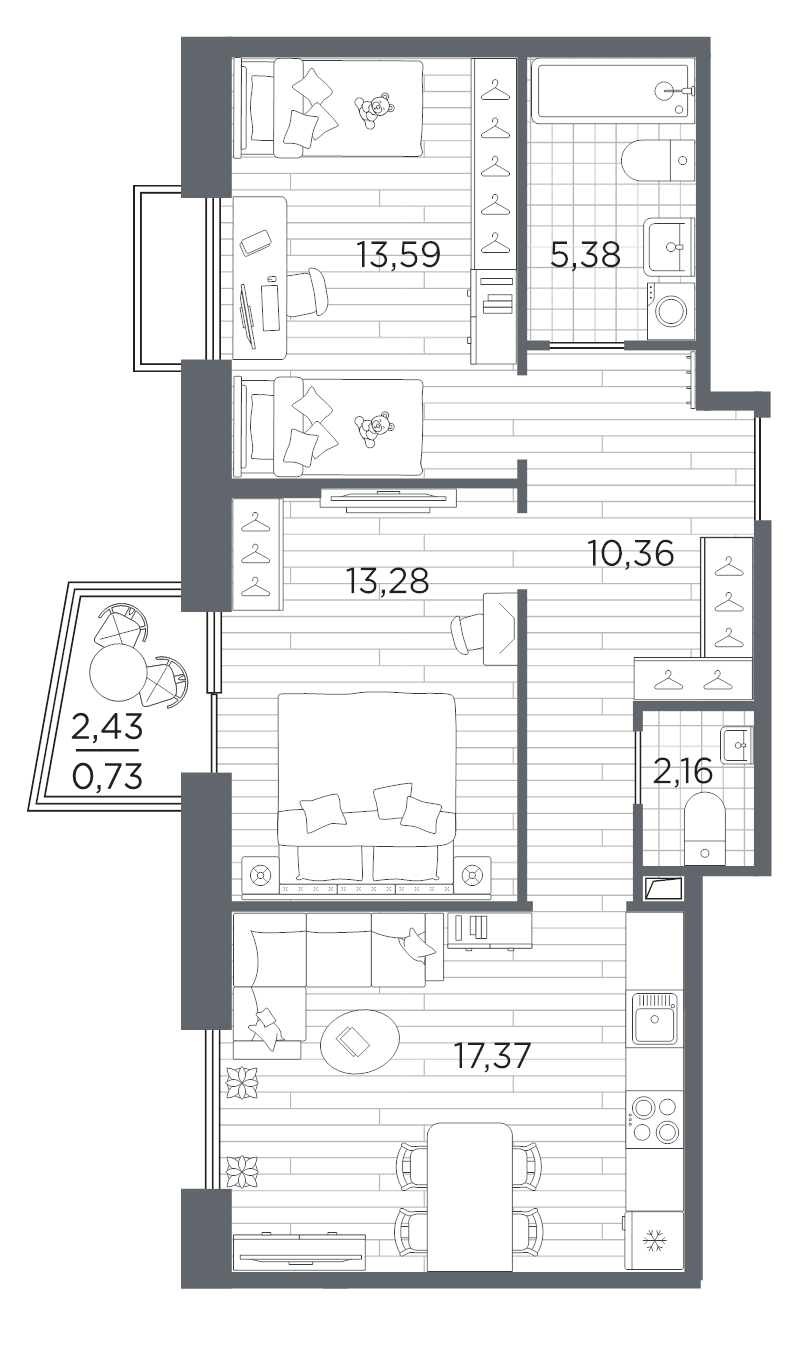 3 ккв (Евро) 62,9 м²