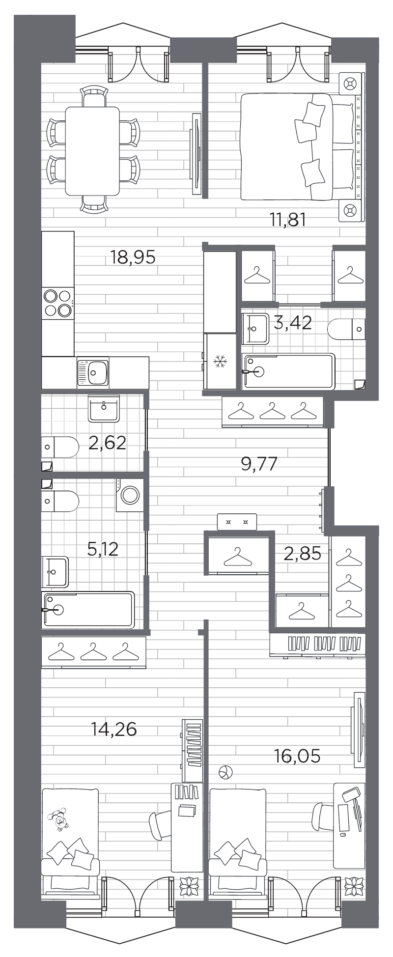 4 ккв (Евро) 84,9 м²