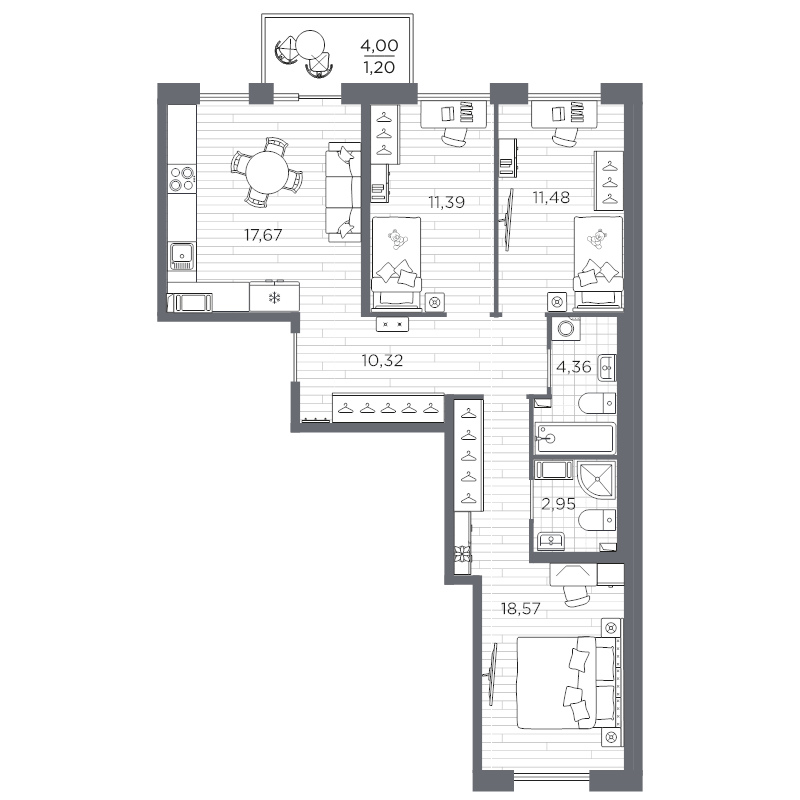 4 ккв (Евро) 77,9 м²