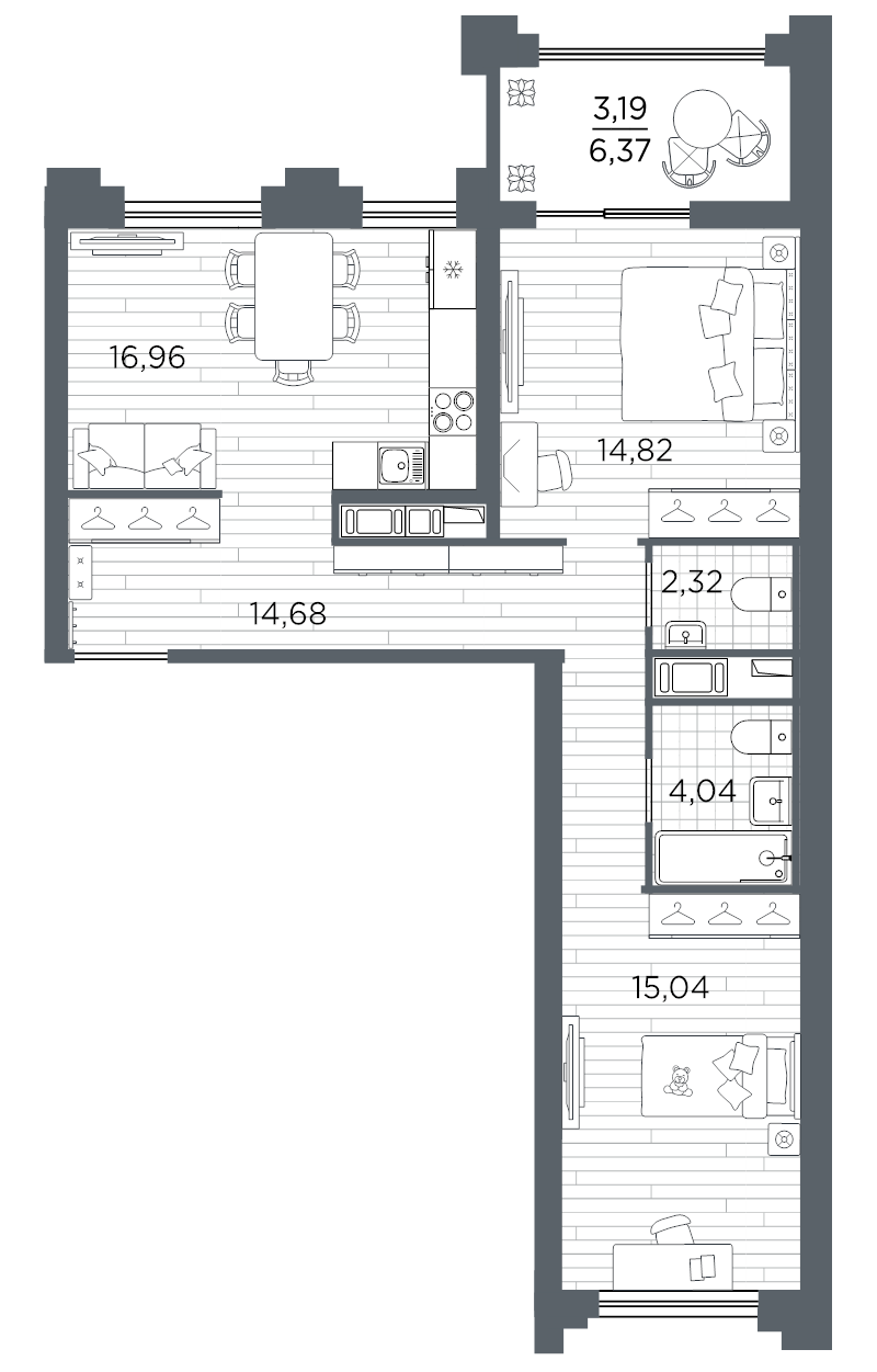 3 ккв (Евро) 71,1 м²