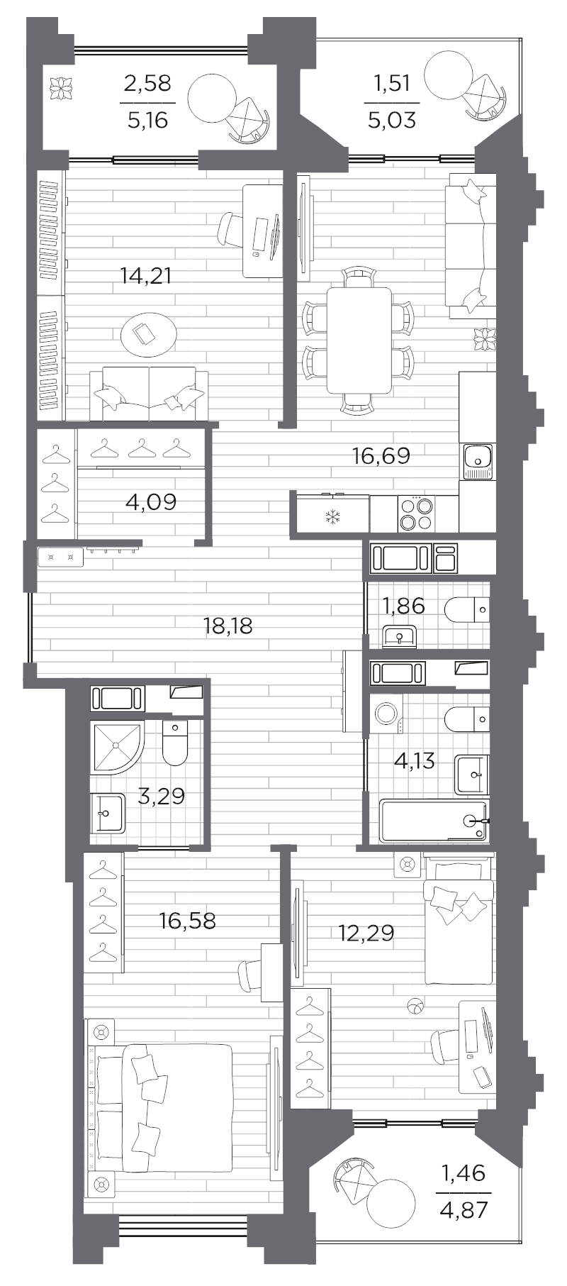 4 ккв (Евро) 96,9 м²