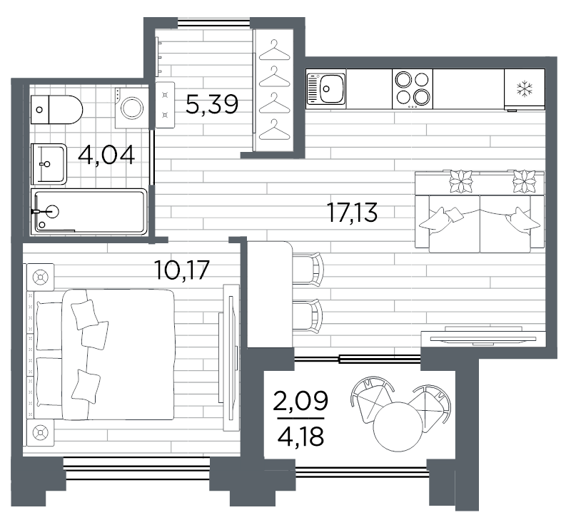 2 ккв (Евро) 38,8 м²