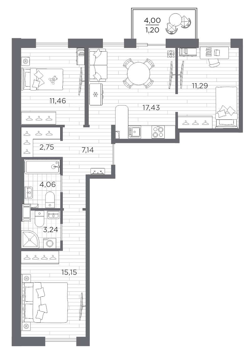 4 ккв (Евро) 73,7 м²
