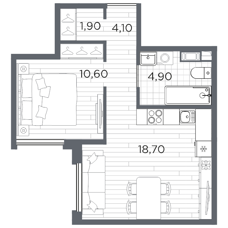 2 ккв (Евро) 41,2 м²