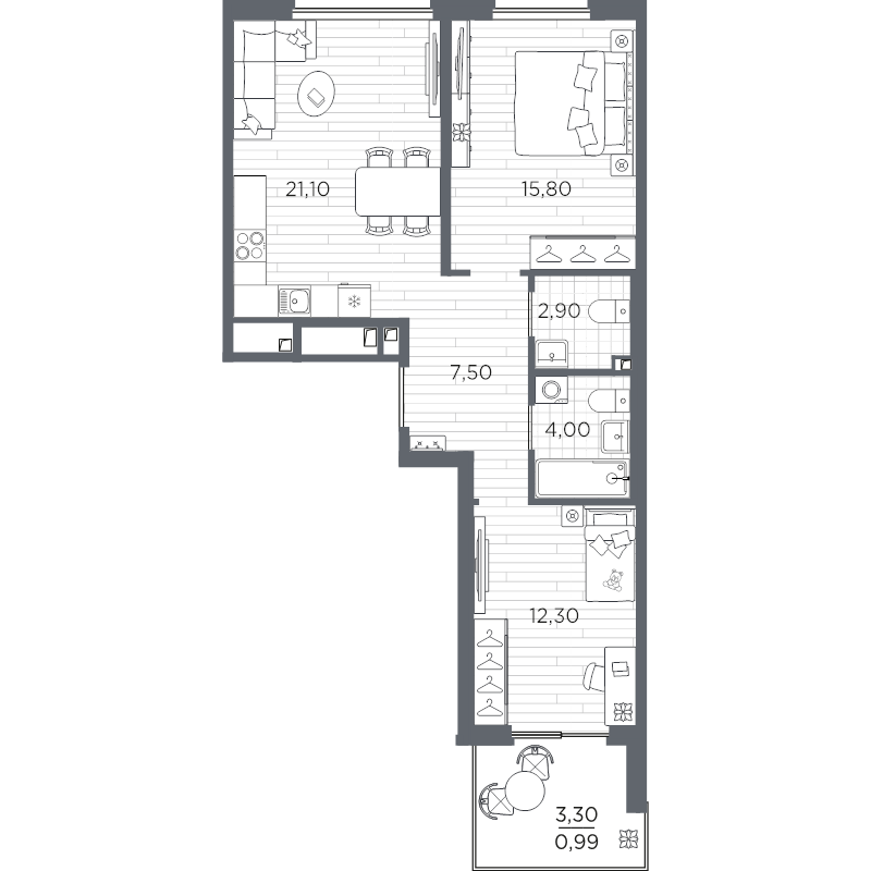 3 ккв (Евро) 64,6 м²
