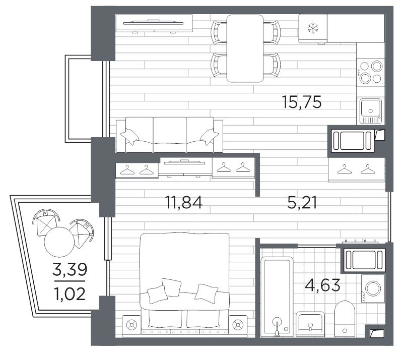 2 ккв (Евро) 38,5 м²
