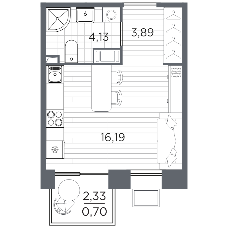 Студия 24,9 м²