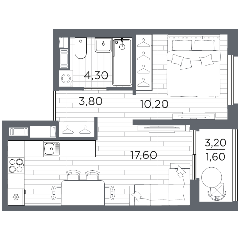 2 ккв (Евро) 38 м²