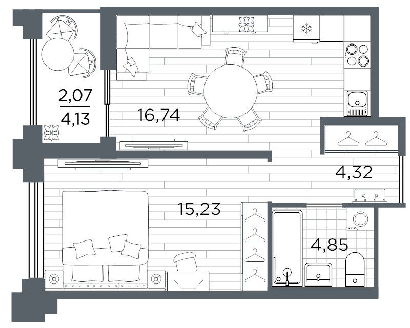 2 ккв (Евро) 43,2 м²