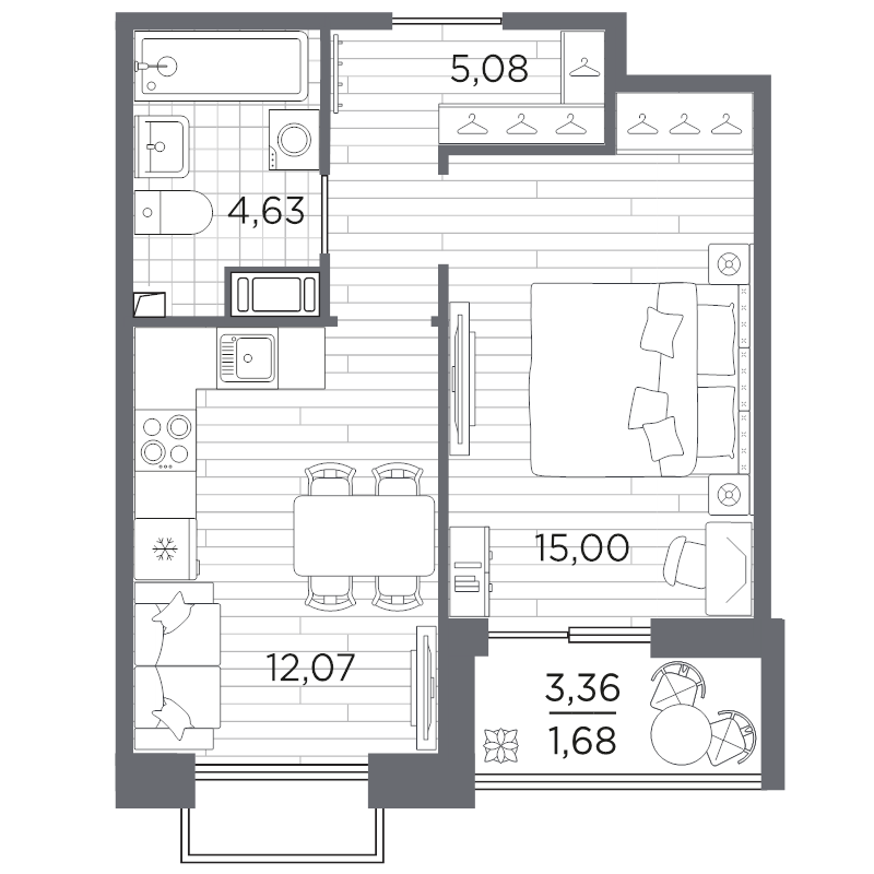 1 ккв 38,5 м²
