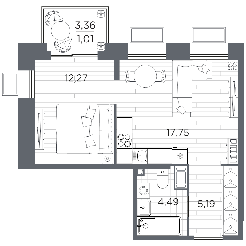 2 ккв (Евро) 40,7 м²