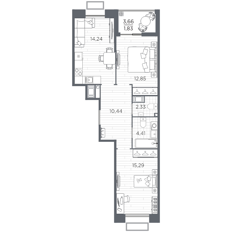 2 ккв 61,4 м²