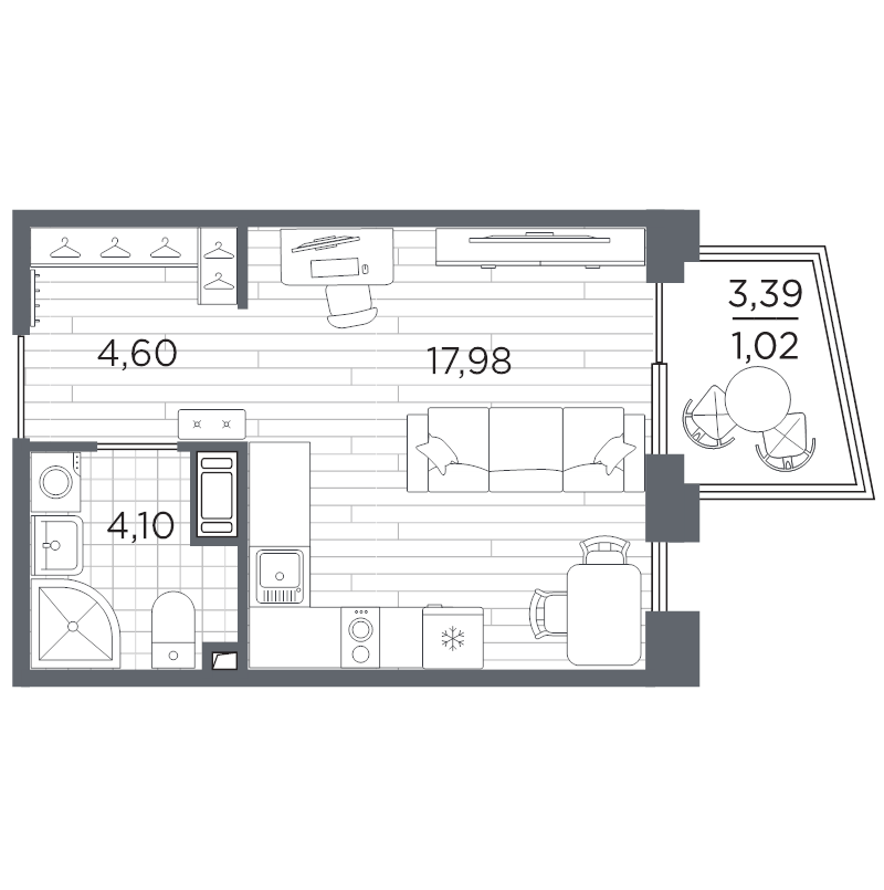 Студия 27,7 м²