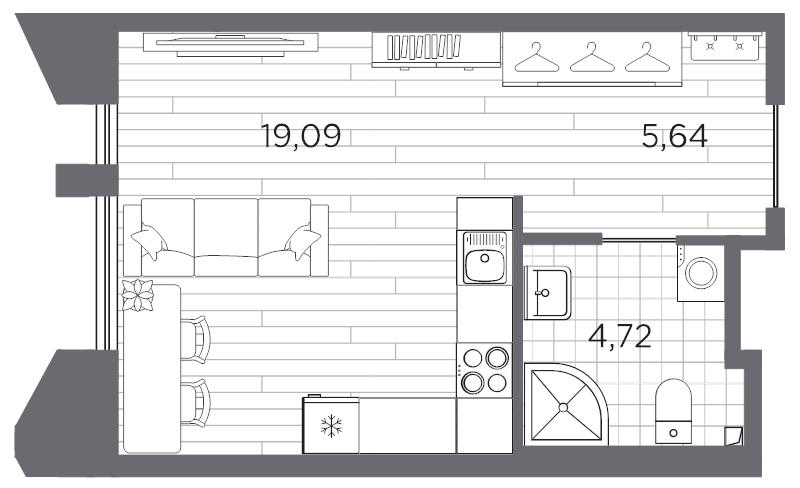 Студия 29,5 м²
