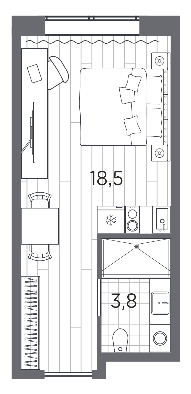 Студия 22,3 м²
