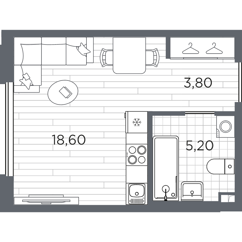 Студия 27,6 м²