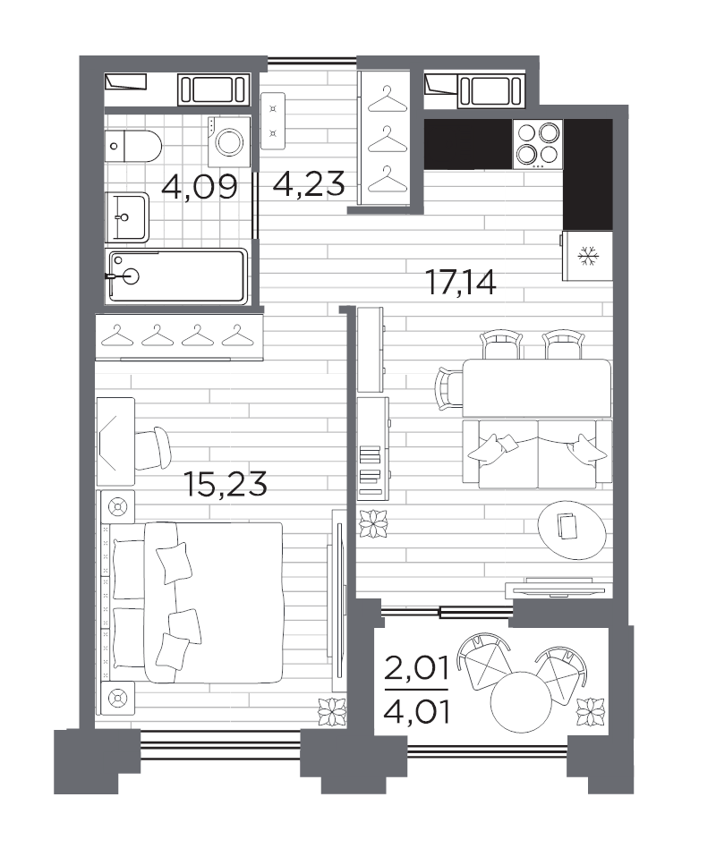 2 ккв (Евро) 42,7 м²