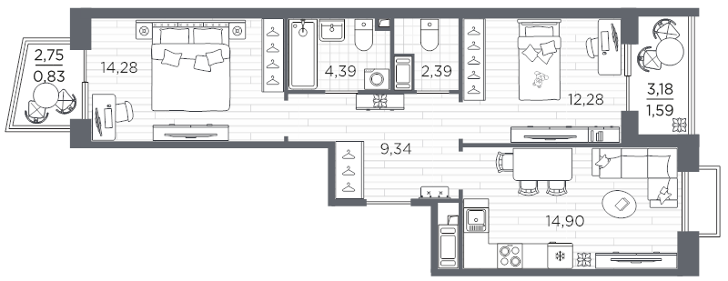 2 ккв 60 м²