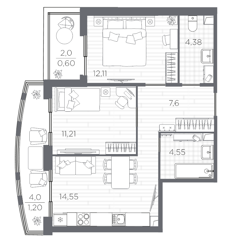 2 ккв 56,2 м²