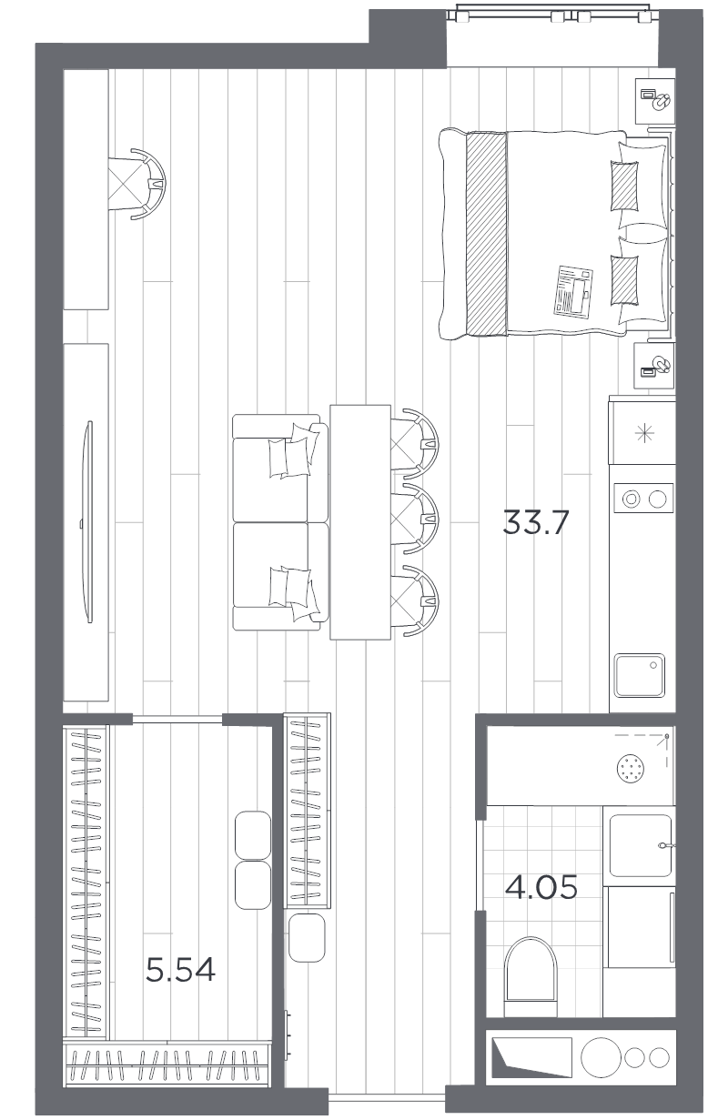 Студия 43,3 м²