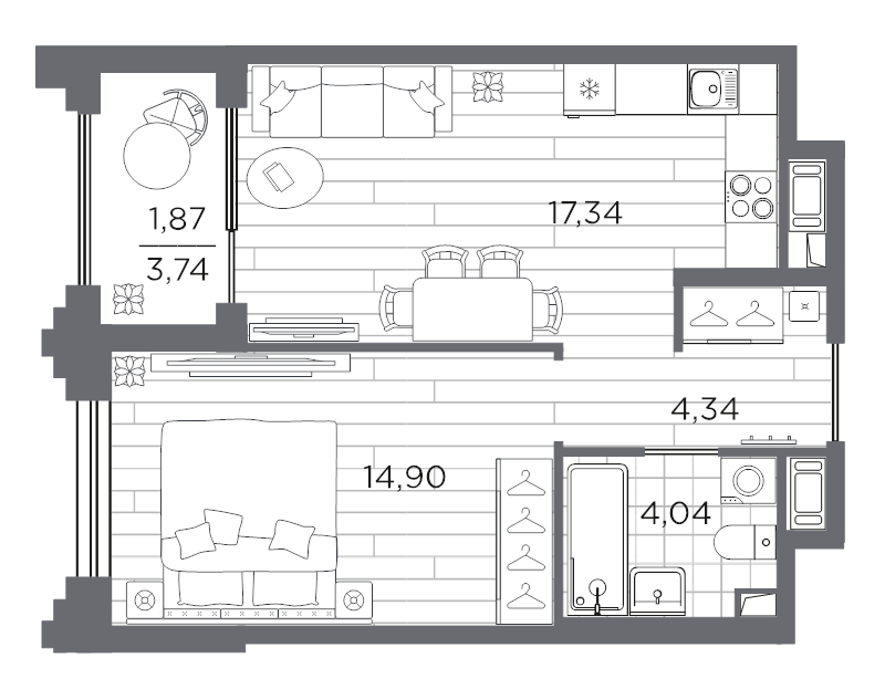 2 ккв (Евро) 42,5 м²