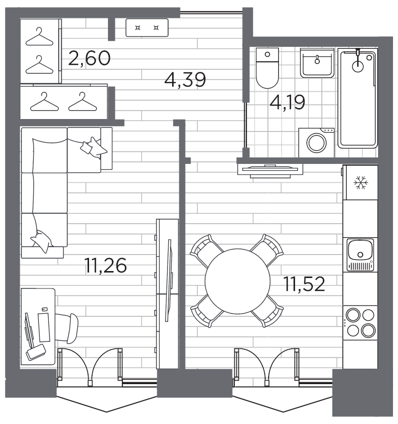 1 ккв 34 м²
