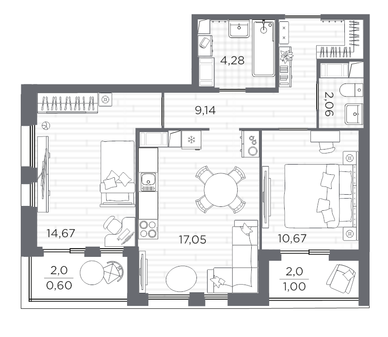 3 ккв (Евро) 59,5 м²