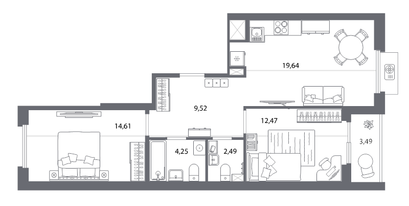 3 ккв (Евро) 63,5 м²