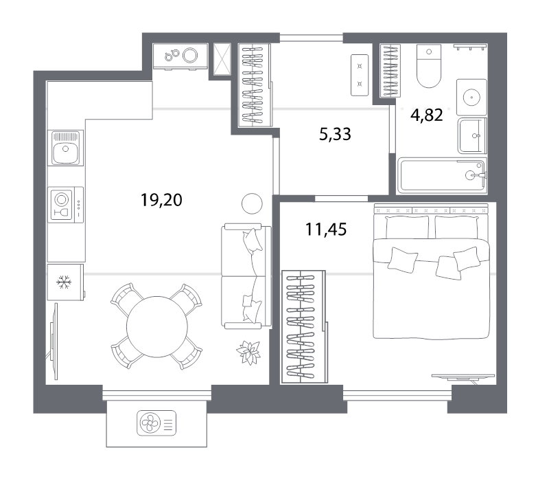 2 ккв (Евро) 41,3 м²