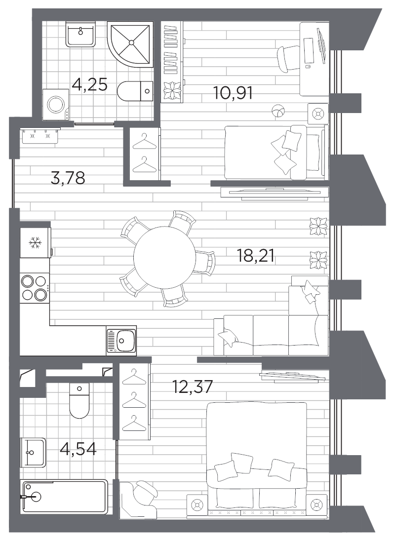 3 ккв (Евро) 54,1 м²