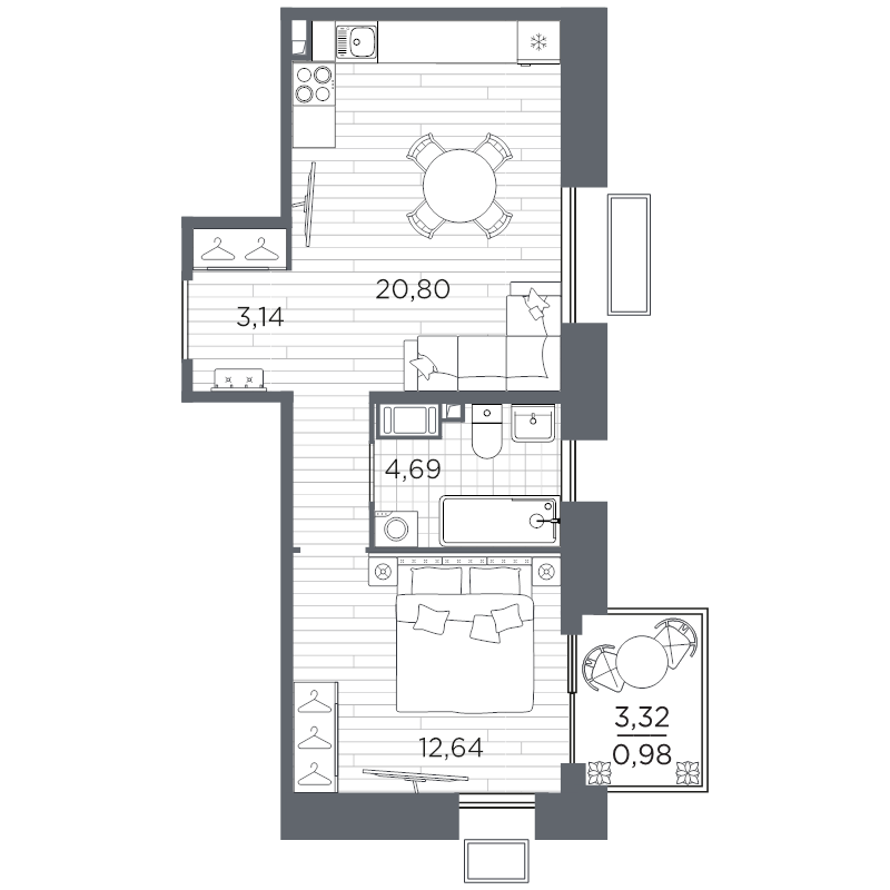 2 ккв (Евро) 42,3 м²